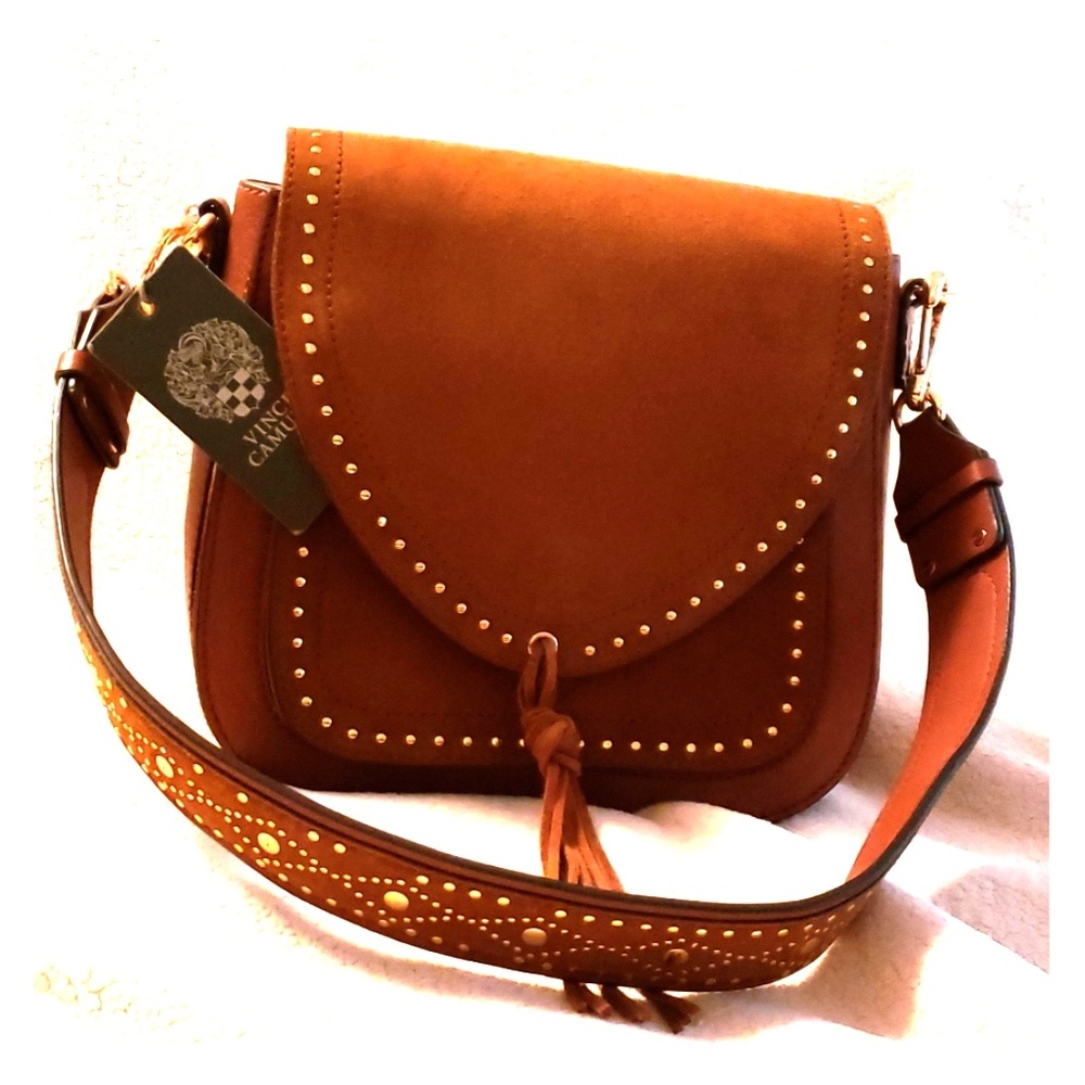 NWT Vince Camuto Cognac Suede Bag